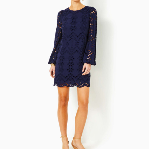 Alyna Long Sleeve Eyelet Dress True Navy Soiree Eyelet - Country